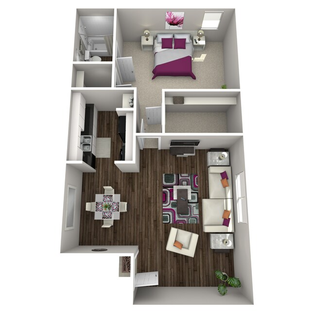 1 Bedroom/ 1 Bathroom Silver 28 floor plan